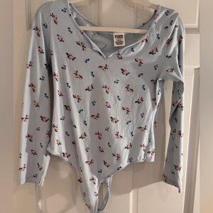 PINK Victoria's Secret Light Blue Floral Bodysuit